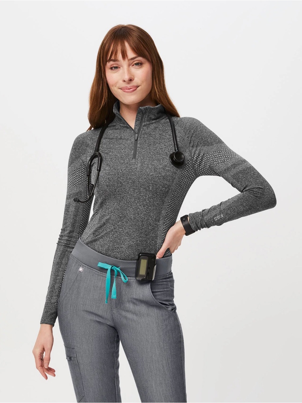 FIGS Salta ¼ Zip Long-Sleeve Underscrub in Graphite.